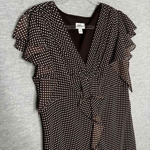 VTG J.B.S. LTD Brown Polka Dot Dress V-neck Butterfly Sleeves Size XL 16 - Picture 3 of 6